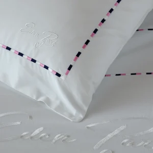 2 taies d'oreiller carrés blanc, marine et rose - Décrochons la lune